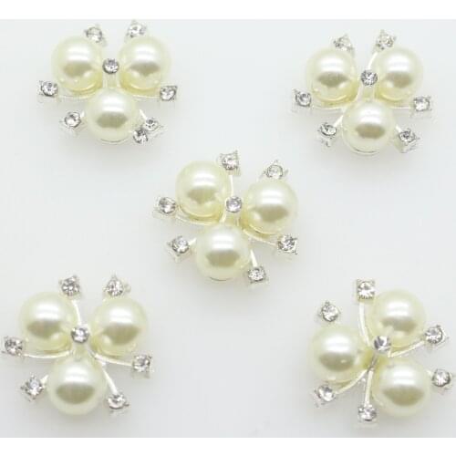 10pcs/lot Rhinestone Pearl Buttons For Girl Hair Wedding Invitation Card Crystal Sewing Buttons Dress Crafts Jewelry Accessories