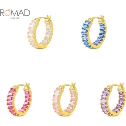 ROMAD 1PCS Rainbow Color French Zircon Hoop Earring 925 Sterling Silver Circle Earrings Piercing Pendientes Mujer Fine Jewerly