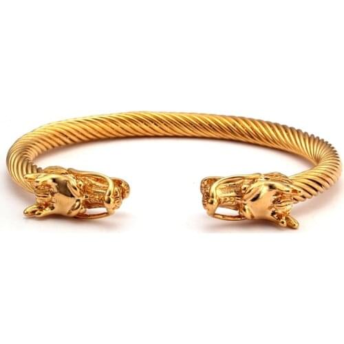 Luxury Stainless Steel Sporty Men Male Charm Bracelet & Bangles Vintage Gold Dragon Braided Open Fashion Cuff Bangles