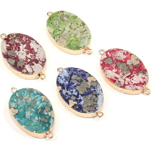 Natural Stone Double hole Connectors Egg Shape Emperor Stone Pendant for Jewelry Making DIY Necklace Bracelet Accessories