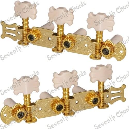 A Ser of 2 Pcs Gold Classical Guitar String Tuners Tuning Pegs Machine Heads Tuners With White Flower Shape Plastic Button