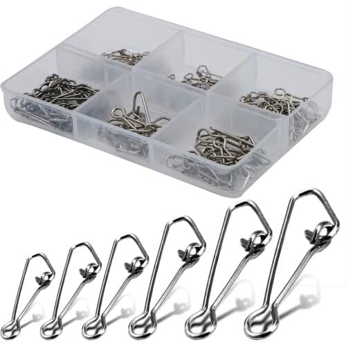 120pcs/1 box 6 Size Stainless Steel Fishing Swivels Hooked Snaps Fishing Hook Line Fish Connector Sea Swivel Rolling Snap Tackle