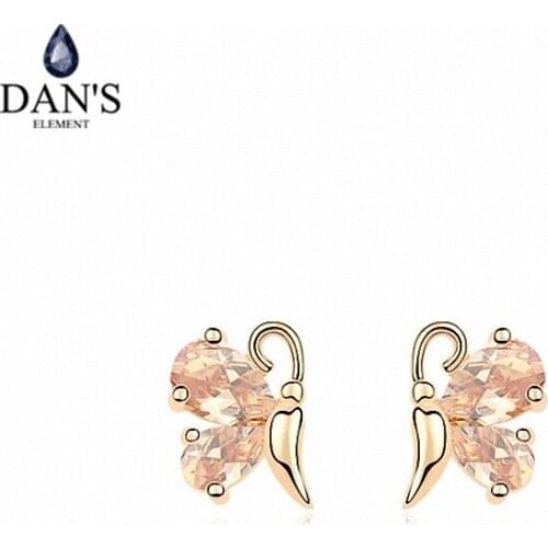 DANS ELEMENT New Sales AAA Zirconia Micro Inlays champagne Gold Color Butterfly Earrings For Women Valentines Gift 96499