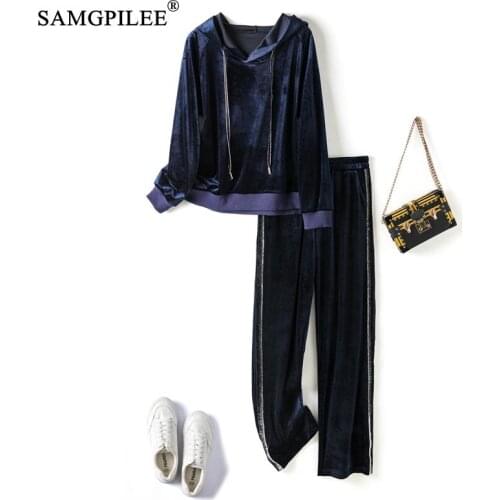 2021 Fashion Women Tracksuits Long Sleeve Hooded Loose Clothing 2 Piece Set Woman Suits Ladies Casual Velvet Trackpants Sets 4XL