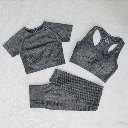 12 Colors Women Summer Seamless yoga set Fitness Sports Suits GYM Clothing Yoga T-Shirts+High Waist leggings+Bra Workout suit