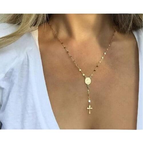 Simple Cross Pendant Necklace For Women Vintage Statement Collar Party Jewelry Gifts Collier Round Metal Gold Thin Chain Chokers