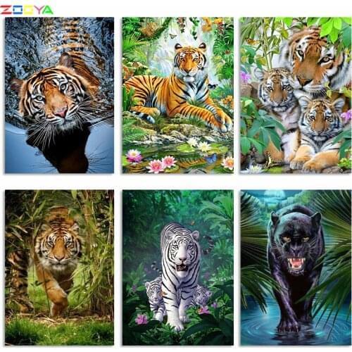 ZOOYA 5D DIY Diamond Painting Tiger Full Square / Round Picture Diamond Embroidery Sale Animals Diamond Mosaic Decor Gift K028