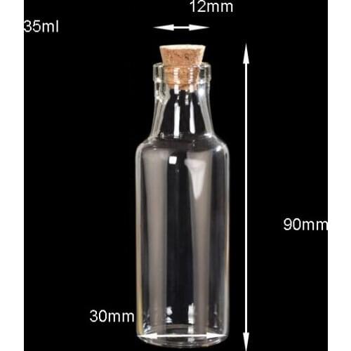 100pcs 30x90x12mm Transparent Glass Wishing Bottles capacity With Cork perfume glass sample bottle jars 35ML jewelry findings