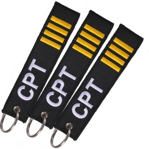 3 PCS/LOT Remove Before Flight Captain Key Chain Jewelry Safety Tag Embroidery CPT Key Ring Chain for Aviation Gifts Zip Puller