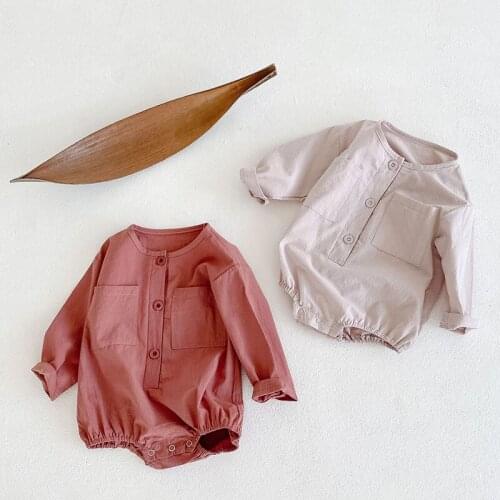 Autumn Infant Baby Boy Girl Long Sleeves Romper Pure Color Fashion Jumpsuit Causal Toddler Baby Clothes For Baby 0-2Y