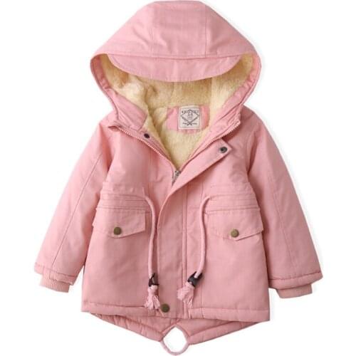 Children winter cotton coat solid color plus plush fashion warm kids jacket 8 10 year baby boy girls clothes casual hooded coat