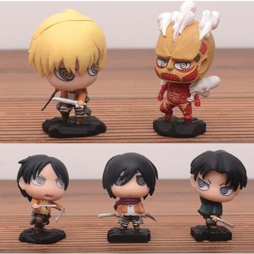 5pcs/set Anime Attack on Titan Action Figure PVC Toys Levi Rivaille Eren Jaeger Armin Arlert Mikasa Ackerman Dolls