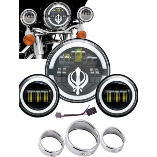 For Touring Softail Classic 7" Led Projector Motor Headlight + 4.5 Passing Lights For Touring Electra Glide Black 7 inch led