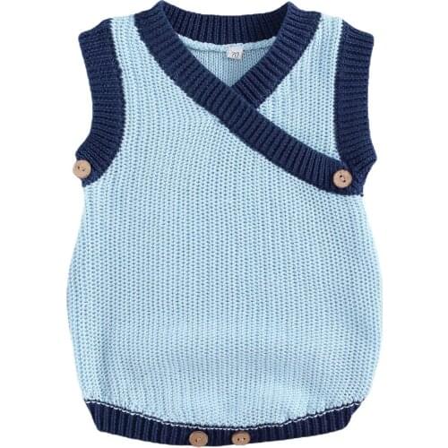 Little Boys Girls Cotton knitted Vest V-Neck Sweater Children Student Contrast Color Pullover for Spring Fall Winter