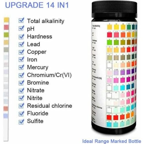 14 In 1 Test Paper Water Test Tools Pool Drinking Water Quality Tester Strips PH Meter Testing Paper Hardness Iron Copper Lead