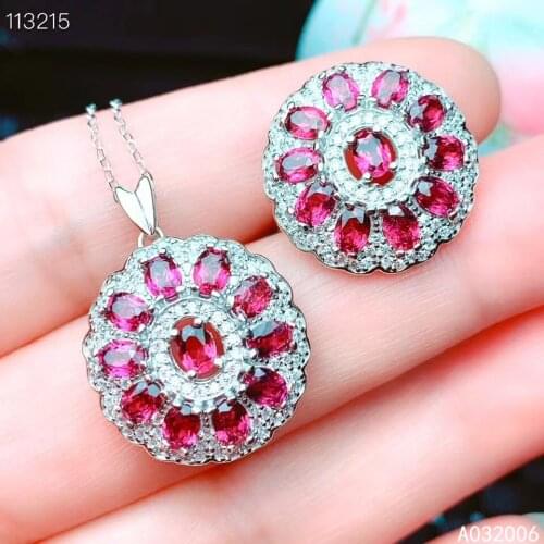 KJJEAXCMY Fine Jewelry 925 Sterling Silver Inlaid Natural garnet Gemstone fashion Ring Necklace Pendant Set Support test
