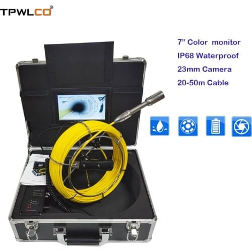 20-50M Fiberglass Cable Sewer Pipe Inspection Camera System 7" LCD Monitor 23mm Pipeline Endoscope Camera With 12pcs LEDS Lights
