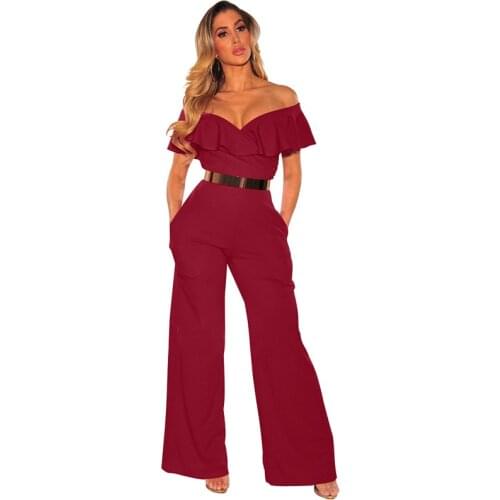 Sexy Off Shoulder Jumpsuits Women Layered Ruffle High Waist Romper Women 21 Summer Loose Casual Elegant Jumpsuit Female LD2042