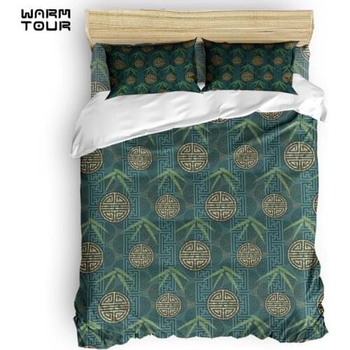 WARMTOUR Duvet Cover Green Pattern Duvet Cover Set 4 Piece Bedding Set For Beds DHL Shipping Methods