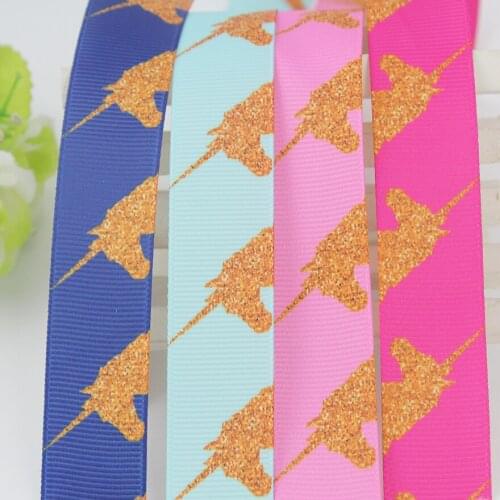 20 yards 25mm cartoon character printed polyester webbing gold unicorn grosgrain ribbon DIY handmade materials band