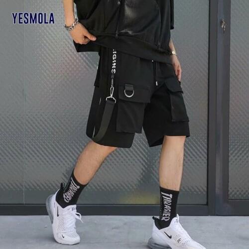 YESMOLA 2021 Black Hip Hop Summer Mens Shorts Men Multi-pocket Punk Casual Knee Length Short Pants Men Casual Short