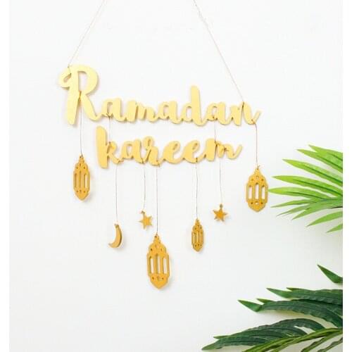 Muslim Golden Banner Ramadan Kareem Letters Wall Hanging Ramadan Eid Mubarak Home Decor Wall Ornament Festival Supplies