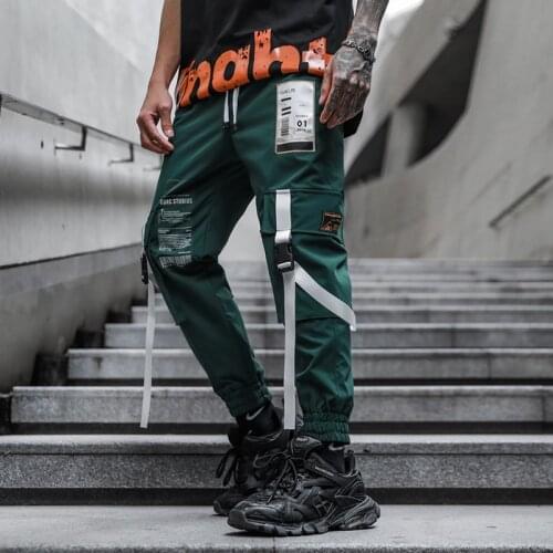 Man Punk Style Harem Pants Mens Sweatpants Ribbons Casual Trousers Male Streetwear Jogging Pants Multi-Pocket Dropshipping