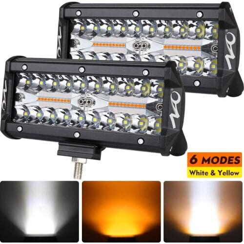 NAO Strobe LED Light Bar Amber White 2 Color 6 Lighting Modes 7 Inch 240W 24000lm LED Off Road Fog Driving Work Lamp Waterproof