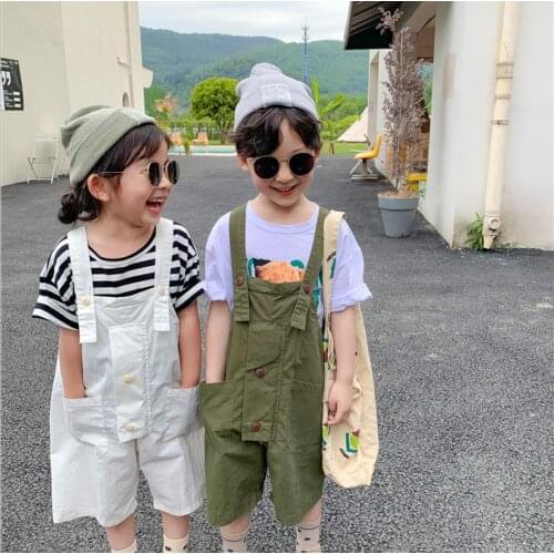 2021 new stylish girls boys overalls fashion summer cotton linen kids jumpsuit