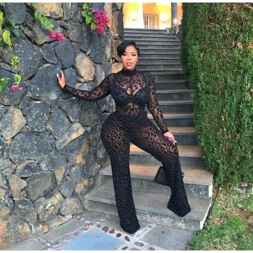2021 Womens Autumn New European And American Style Sexy Lace Long Sleeve Straight Leg Jumpsuit 933