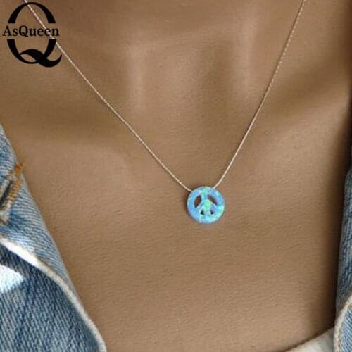 New High Quality Synthetic Peace Sign Bule Opal Pendant Necklace For Women