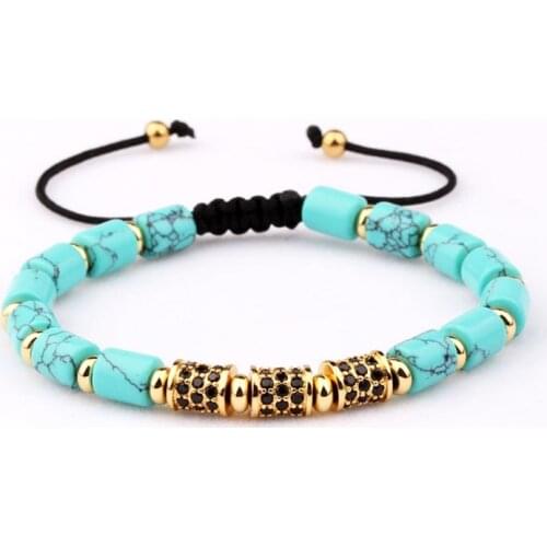 New fashion blue stone CZ brass tube women jewelry beads macrame bracelet