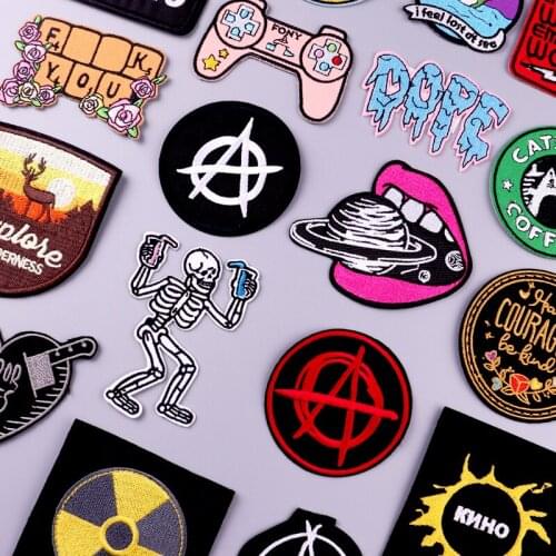 Punk/Skull Patch Iron On Patches On Clothes Stripes Badge Patches For Clothes Lips Patch Embroidery For Clothing DIY Decoration