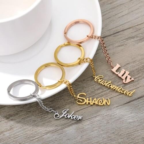 Personalized Custom Name Letter Keyring Unique Gold Sliver Color Stainless Steel Key Chain For Women Man Customization Keychain
