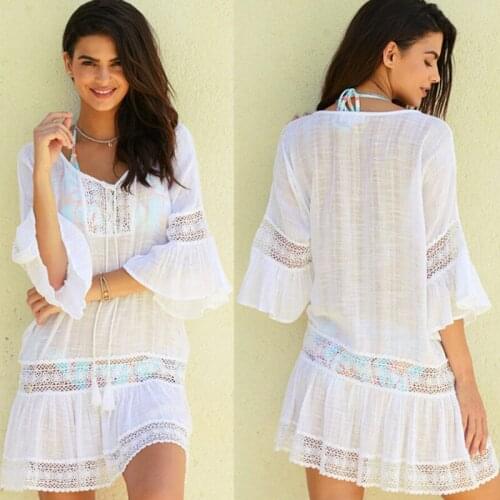 Beach Cover Up Swimwear Women Cover Ups Lace Beach Dress Tunic Tassel Crochet Bathing Suit Cover Ups Pareo De Plage Beachwear