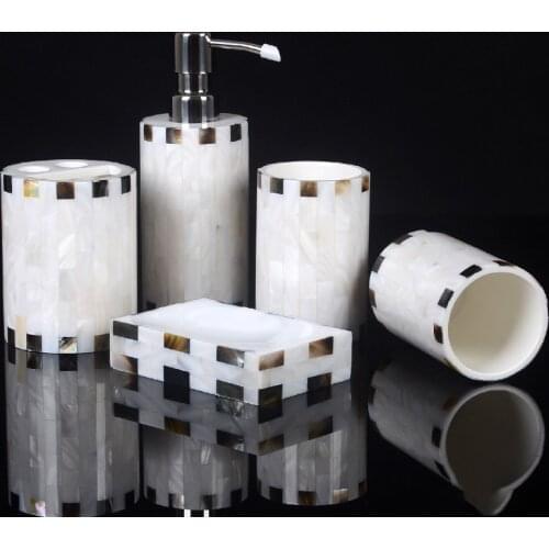 Luxury Black and White Shells Resin Gargle Cup Soap Dispenser Soap Dish Bathroom Accessories Set Supplies Toothbrush Holder