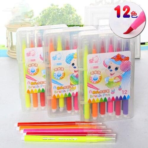 Soft Head Watercolor Pen Washable Environmentally Friendly Not Dirty Hand Brush 12 Color Painting Pen Set Office School Supplies