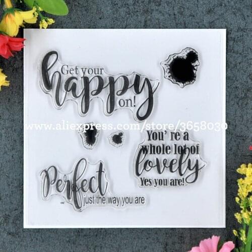 Happy Lovely Perfect Scrapbook DIY photo cards rubber stamp clear stamp transparent stamp 11x11cm 8101526
