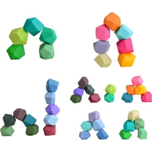 Baby Toy Wooden Building Block Colored Stone Creative Educational Toys Nordic Style Stacking Game Rainbow Stone Wooden Toy