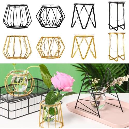 Nordic Styles Iron Geometric Pattern Hydroponic Vase Craft Home Decoration Desktop Ornament Plants Frame Terrarium Metal Holder