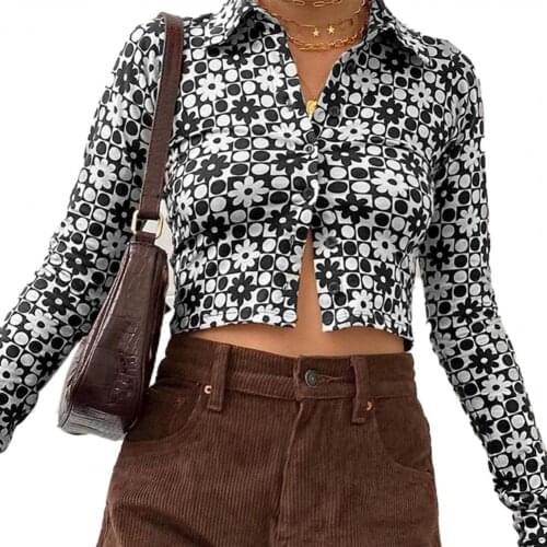 Women Shirt Long Sleeve Sexy Polyester Vintage Summer Crop Top for Club