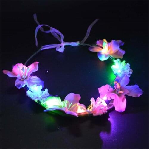 LED Light Glow Flower Headband Fabric Princess Headdresses Girls Bride Headband Women Beach Wedding Hair home decor
