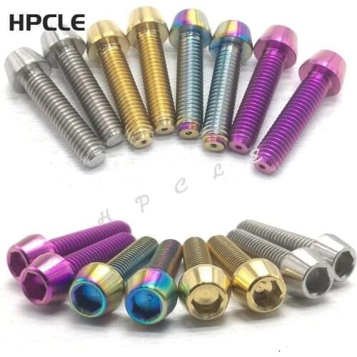 10pcs Titanium M6x10/12/18/20/25/30/35/40/45/50/65mm Allen Key Taper Head Bolt Screw for Bicycle Stem Seatpost Parts GR5