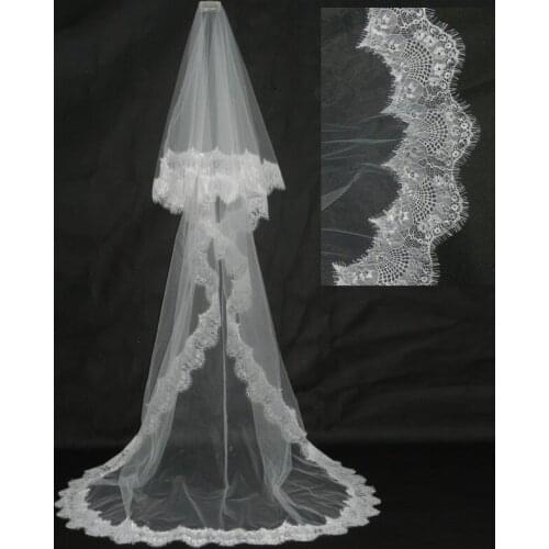2 Layers Lace Edge Wedding Veil With Comb Soft Tulle Bridal Accessories