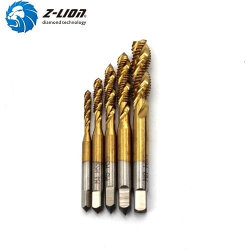 Z-LION 5pcs M3-M8 Titanium Coated Screw Thread Plug Tap HSS Spiral Flute Metric Machine Screw Tap drill set