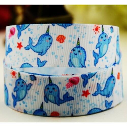 22mm 25mm 38mm 75mm Fish Cartoon printed Grosgrain Ribbon party decoration 10 Yards X-02875