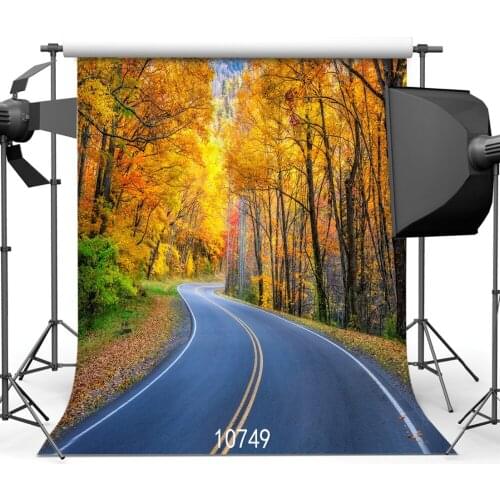 Auntumn Yellow Tree Highway Scenic Photography Backdrop for Photo Booth Vinyl Cloth Customized Photo Studio Background Photocall