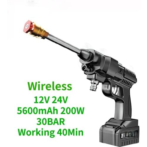 5600mAh 30BAR 200W Wireless Car Washer High Pressure Car Wash Water Gun 12V 24V Portable High Pressure Washer Foam