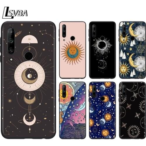 Hippie sun and moon art for Huawei Honor 9A 9C 9S 9X 10 9 Lite 30 20 Pro 10i 8X 8 8A 7A 7C Pro Lite Black Phone Case