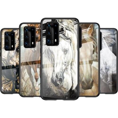 Tempered Glass Cover Running Beauty Horse For Huawei P40 P30 P20 P10 Pro Plus Lite 5G 2019 Shockproof Shell Phone Case